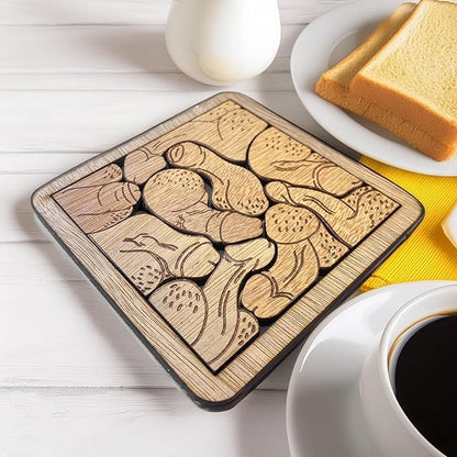 Funny Penis Wooden Puzzle Coasters Set - Unique and Playful Adult Drink Coasters with Holder - Perfect Fuck for Bachelor/Bachelorette Parties, Gag Gifts, and Fun Home Decor