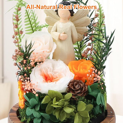 Preserved Flowers in Glass Dome, Forever Flower, Eternal Flowers, Birthday Gifts for Women, Gifts for Mom Girlfriend Her Friendship, Home Decor Living Room Bedroom (Creamsicle)