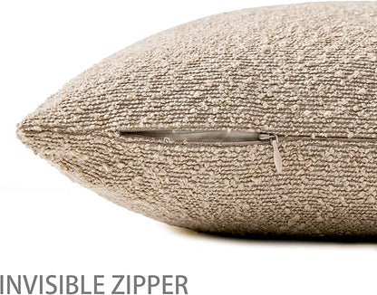 Boucle Decorative Throw Pillow Covers for Couch Set of 2, 24x24 inches, Oatmeal