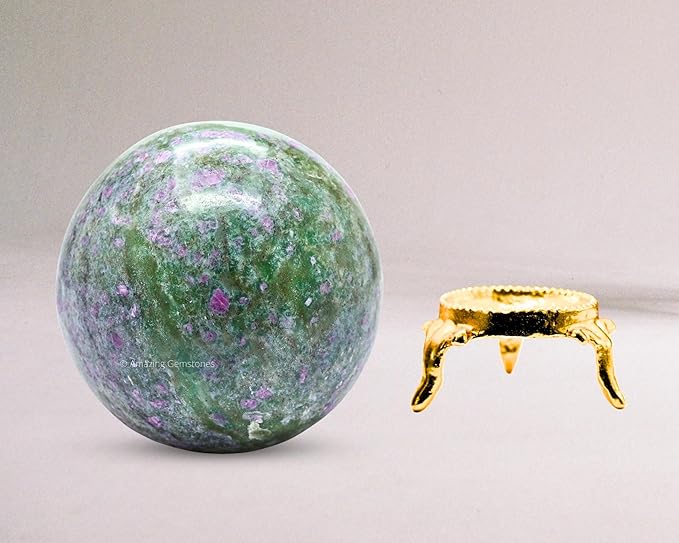 Amazing Gemstone Ruby Fuchsite Crystal Ball with Stand - 2.5 Inches Large Crystal Sphere Meditation Balls for Witchcraft and Decorative Balls