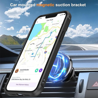 Compatible with iPhone 15 Plus Case with Invisible Magnetic O-Ring Stand Military-Grade Translucent Case for iPhone 15 Plus 6.7" [Compatible with Mag-Safe][Great Grip Feeling], Black