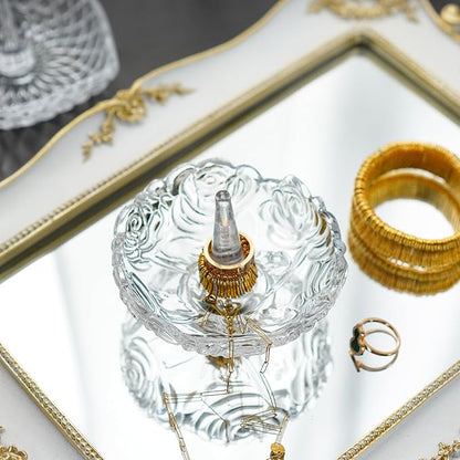 H&D HYALINE & DORA 4”Clear Crystal Ring Holder,Round Glass Ring Dish,Jewelry Rack Ring Holder for Wedding,Jewelry Display Gifts for Mom Wife Girlfriend