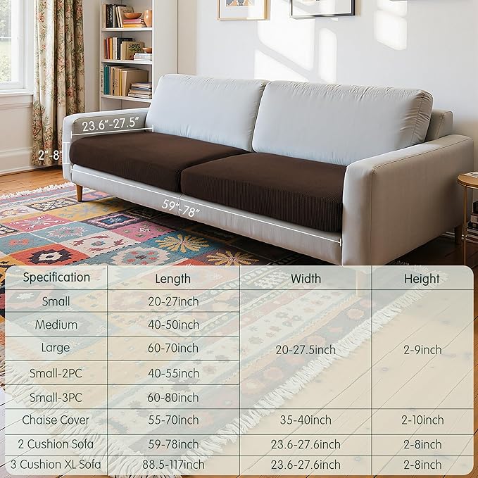 CHUN YI 2 Piece Couch Cushion Covers for Sofa Seat Slipcovers Suitable with Spandex Jacquard Washable Fabric (2 Piece Sofa Cushion Covers, Chocolate)