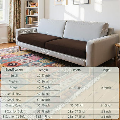 CHUN YI 2 Piece Couch Cushion Covers for Sofa Seat Slipcovers Suitable with Spandex Jacquard Washable Fabric (2 Piece Sofa Cushion Covers, Chocolate)