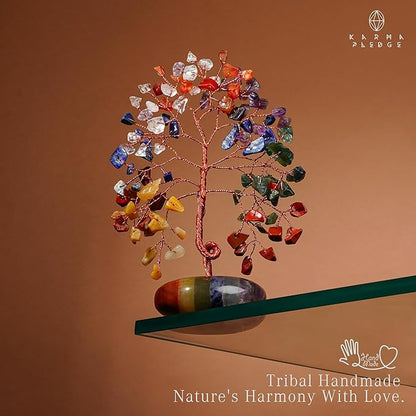 Crystal Tree of Life Home and Office Feng Shui Decor, 7 Chakara Healing Crystal Handmade Bonsai Tree for Positive Energy, Good Luck, Money, Christmas Decor, Birthday Gifts for Women, Mom