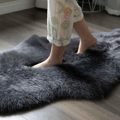 Genuine Sheepskin Rug New Zealand Fluffy Lambskin Rug, Natural Luxury Sheepskin Throw for Bedroom Living Room Children's Room - Premium Area Rug Chair Cover (2×6 Feet, Dark Charcoal Grey)