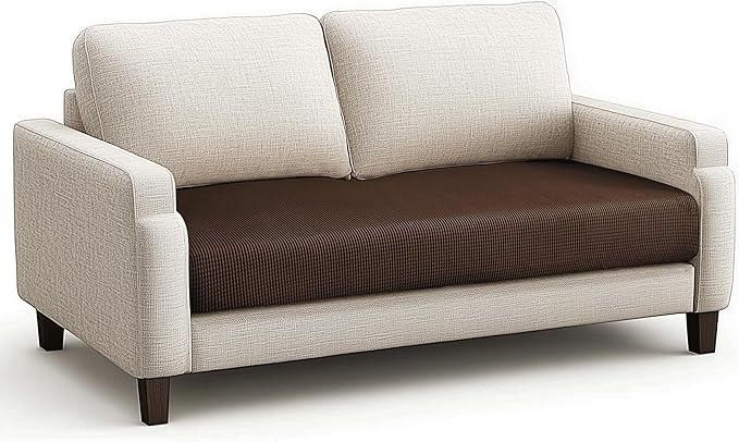 CHUN YI Medium Couch Cushion Cover Stretch for Loveseat, Sofa Seat Slipcovers for Pets, Suitable for Armchair Loveseat Sofa with Spandex Jacquard Washable Fabric(Medium,Chocolate)