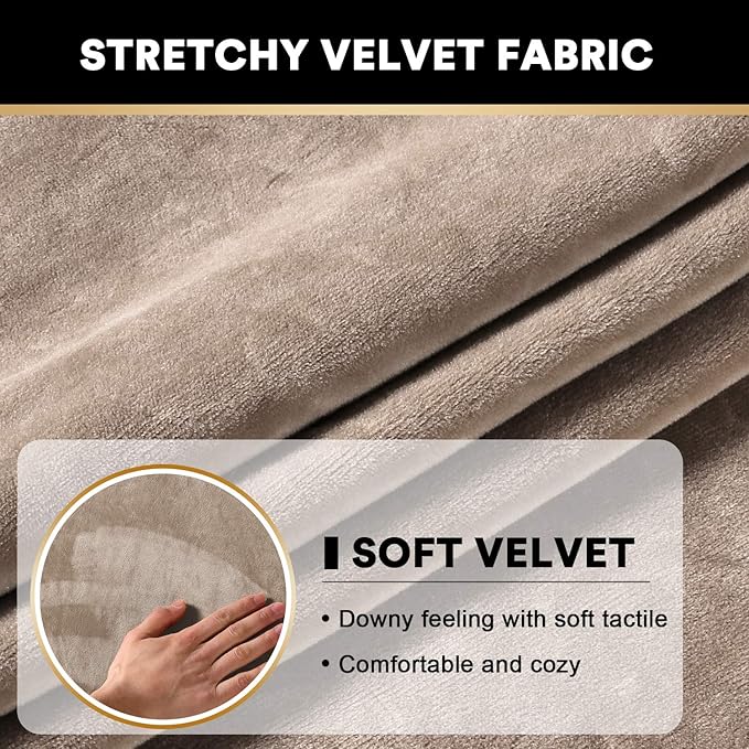 PrinceDeco Velvet Stretch Couch Cushion Cover Soft Cushion Slipcover for Chair Cushion Furniture Protector Seat Cushion Sofa Cover (Width Up to 29.5", Taupe)