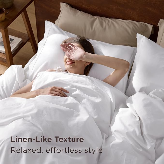Bedsure 100% Washed Cotton Duvet Cover Twin - Bright White Minimalist Cotton Duvet Cover Linen Like for All Seasons - GentleSoft™ Plain Simple Bedding (Bright White, Twin, 68"x90")