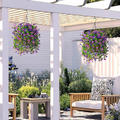 INQCMY Artificial Faux Hanging Flowers Plants Basket for Outdoor Outside Spring Summer Decoration,UV Resistant Fake Silk Daisy in Planter Resistant Look Real for Home Porch Balcony Patio Yard Decor