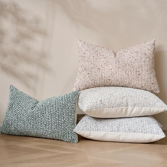14x36 Beige Decorative Body Pillow Cover for Bed Textured Boucle Striped Chic Morden Boho Accent Farmhouse Rectangular Long Lumbar Throw Pillow Case for Bedroom Living Room Home Decor Couch Sofa