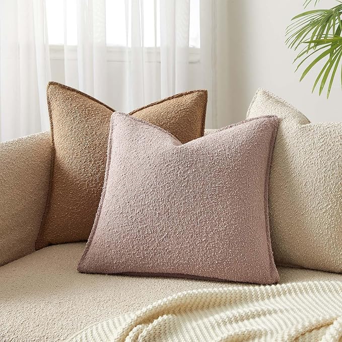JUSPURBET Pink Decorative Pillow Covers 24x24 Set of 2 Throw Pillow Covers for Couch Sofa Bed Cozy Boucle Textured Cushion Covers Cases with Hidden Zipper for Living Room Home Decor