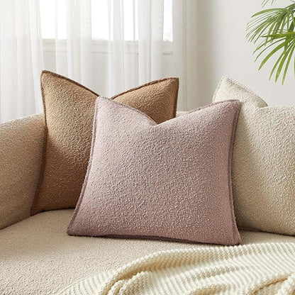 JUSPURBET Pink Decorative Pillow Covers 20x20 Set of 2 Throw Pillow Covers for Couch Sofa Bed Cozy Boucle Textured Cushion Covers Cases with Hidden Zipper for Living Room Home Decor