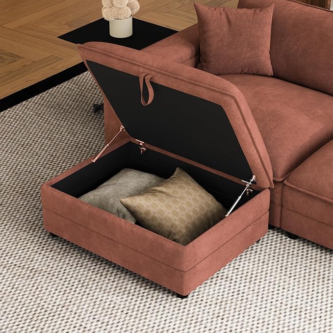 Modular Ottoman for Sectional Sofa, Chenille Upholstered Footrest Bench, Comfy Living Room Furniture for Apartment, Studio & Office (Coffee-Ottoman)
