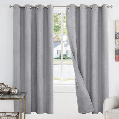 BGment Dark Grey 100% Blackout Curtains 72 Inch Long for Boys Nursery -Linen Textured Thermal Insulated Black-Out Curtains for Bedroom/Kids Playroom, Each Pack 2 Panels Window Drapes, 52 x 72 Inch
