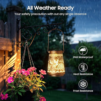 4 Pack Solar Lanterns Outdoor Waterproof Birthday Gifts for Women Mom Grandma, Hollowed-Out Metal Hummingbird Hanging Solar Lantern Lights Outdoor Decor, 2 Modes Lights Decor for Yard, Patio