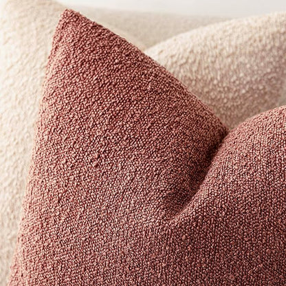 Foindtower Pack of 2, Decorative Textured Boucle Throw Pillow Covers Accent Solid Pillow Cases Cozy Soft Couch Cushion Case for Chair Sofa Bedroom Living Room Home Decor 22x22 Inch Orange Rust Red