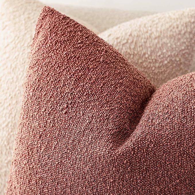 Foindtower Decorative Textured Boucle Throw Pillow Covers Accent Solid Pillow Cases Neutral Soft Cozy Couch Cushion Case for Chair Sofa Bedroom Living Room Home Decor 22x22 Inch,1PC,Orange Rust Red