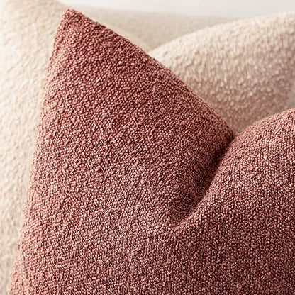 Foindtower Set of 2, Decorative Textured Boucle Throw Pillow Covers Accent Solid Pillow Cases Neutral Cozy Couch Cushion Case for Chair Sofa Bedroom Living Room Home Decor 24x24 Inch Orange Rust Red