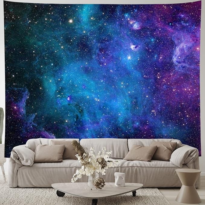 Lahasbja Galaxy Tapestry Blue Starry Sky Universe Space Tapestries Wall Hanging Mysterious Nebula Stars Backdrop for Living Room Dorm