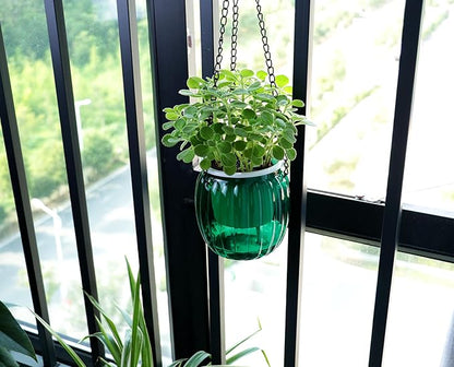 Meicynhoger 4-Pack Plastic Self-Watering Hanging Planter for Snake Plant,Succulents,African Violets - 4.3" Clear Flower/Plant Pot with Hooks for Indoor Outdoor,Table, Balcony, Wall,Garden Green