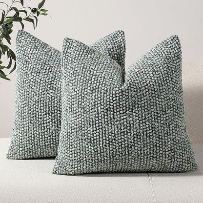 Striped Throw Pillow Covers 20x20 Set of 2 Green Textured Boucle Chic Morden Boho Accent Farmhouse Square Decorative Couch Pillow Covers for Home Decor Bed Sofa Living Room
