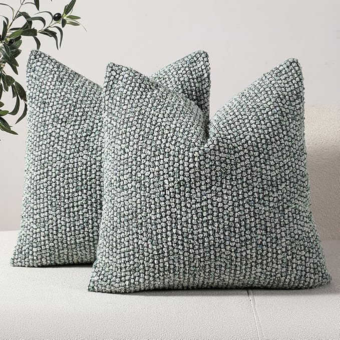 Striped Throw Pillow Covers 22x22 Set of 2 Green Textured Boucle Chic Morden Boho Accent Farmhouse Square Decorative Couch Pillow Covers for Home Decor Bed Sofa Living Room