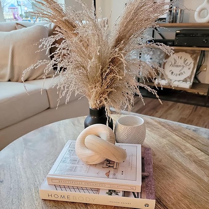 Wood Knot Decor Natural-2 Link Wooden Chain Link Coffee Table Wooden Knot Decorative Boho Farmhouse Rustic for Living Room Bookshelf Objects Ornament
