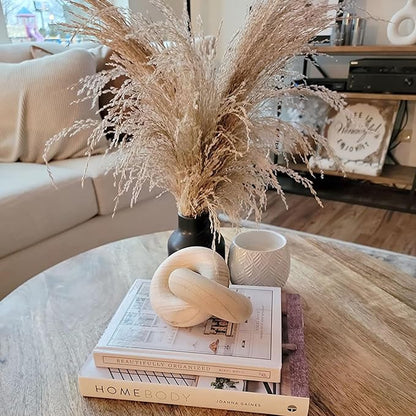 Wood Knot Decor Natural-2 Link Wooden Chain Link Coffee Table Wooden Knot Decorative Boho Farmhouse Rustic for Living Room Bookshelf Objects Ornament