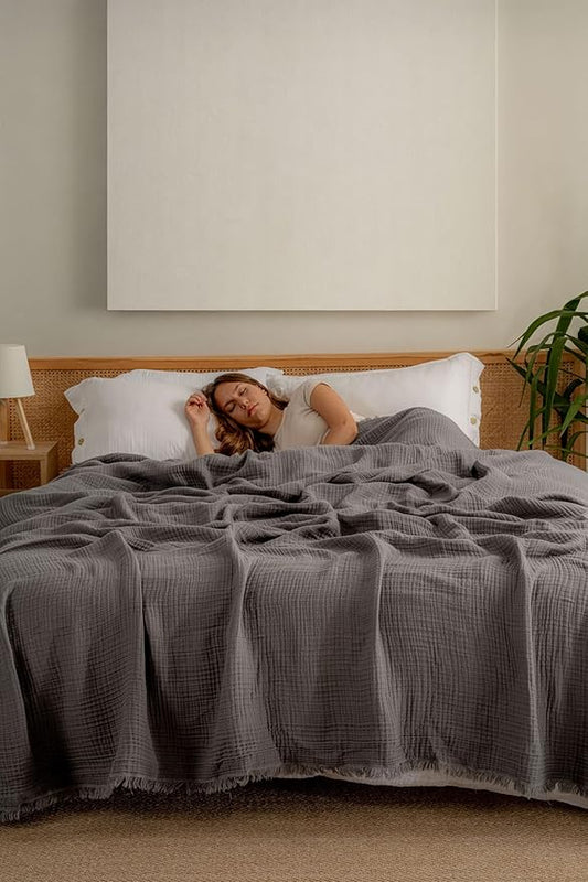 Muslin Blanket - Pure 100% Turkish Cotton Airy Soft Light Versatile Gauze Throw Blanket for Bed, Couch, Sofa (Dark Gray, California King Size (95" x 125" inch))