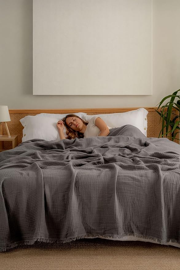 Muslin Blanket - Pure 100% Turkish Cotton Airy Soft Light Versatile Gauze Throw Blanket for Bed, Couch, Sofa (Dark Gray, King Size (95" x 110" inch))