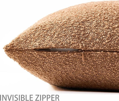 Boucle Decorative Throw Pillow Covers for Couch Set of 2, 16x16 inches, Tobacco