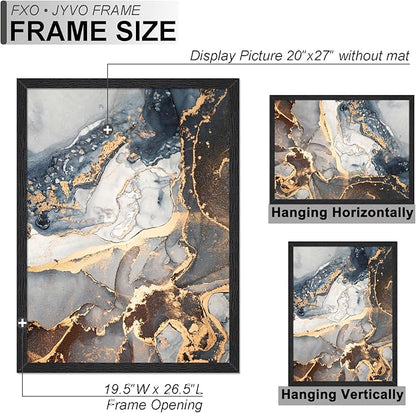 Engineered Wood 20 x 27 Frame Set of 2, Black Picture Frame for 20x27 Inch Poster Puzzle Photo, Light Weight 20by27 Poster Frame with Wood-grain for Wall - 2 Pack/Black/20 x27