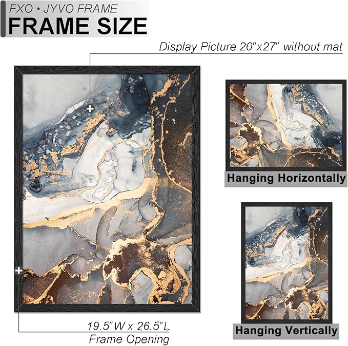 Engineered Wood 20x27 Frame, Black Picture Frame for 20 x 27 Inch Poster Puzzle Photo, Light Weight 20 by 27 Poster Frame with Wood-grain for Wall - 1 Pack/Black/20 x27