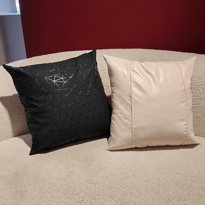Faux Leather Throw Pillow Covers 18X18 Inch Beige Outdoor Modern Farmhouse Solid Decorative Pillow Covers for Room Couch Living Bedroom Bed Sofa