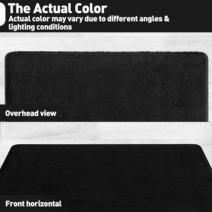 PURE ERA Carpet Stair Tread Landing Mat Area Rug Ultra Plush Shag Soft Non Slip Skid Resistant Tape Free Indoor Doormat Washable Reusable Black 2' X 3'