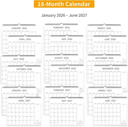 2026 Wall Calendar, 12 Month 14.8”x11.5” Year Monthly Organizer from January 2026-2027 Horizontal Blank Simple Spiral Bound Wire Hanging Calendar w/ Lines for Family, Home, Kitchen, Office White1