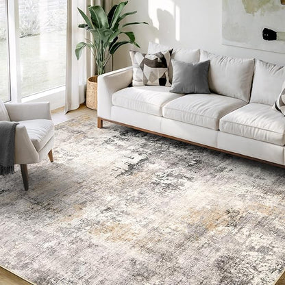 Area Rug Living Room Rugs - 5x7 Modern Abstract Soft Indoor Neutral Washable Rug Stain Resistant Non-Slip Low Pile Carpet for Bedroom Dining Room Home Office - Charcoal Grey