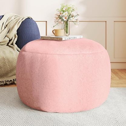 Round Stuffed Pouf Ottoman for Foot Rest, A Round Modern Foam Filled Poufs, Floor Chair for Living Room, Nursery, Dorm,Outdoor, A Soft Modern Foot Stool Perfect to Rest Your Feet (Pink, 29Inch)