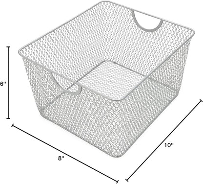 YBM Home Mesh Wire Storage Basket for Shelves, Pantry Organization, and Kitchen - Multipurpose Steel Wire Basket Holder Bin for Organizing Office Supplies, Household Toiletries and Laundry Supplies