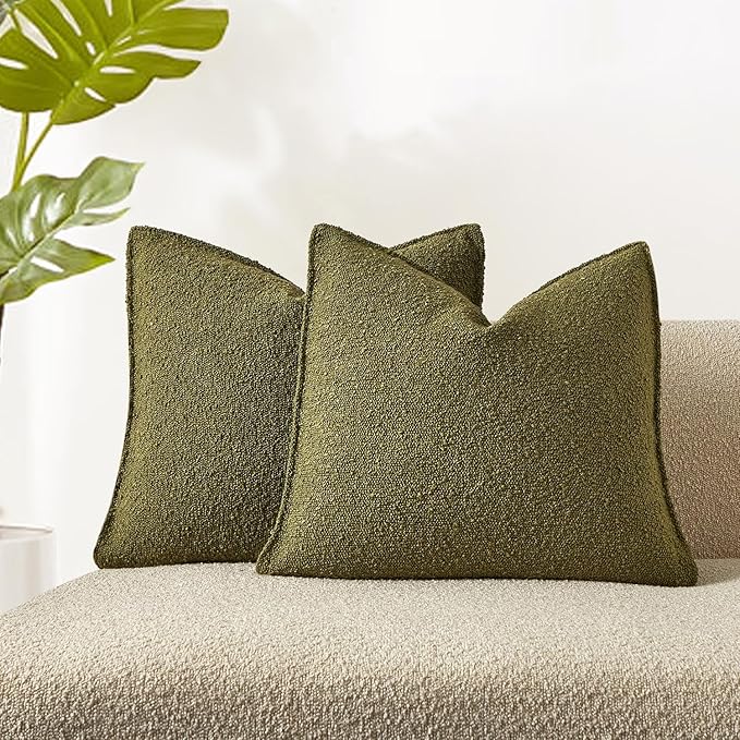 JUSPURBET 26x26 Pillow Covers Set of 2 Decorative Throw Pillow Covers Case for Couch Sofa Bed Soft Boucle Textured Cushion Covers with Hidden Zipper for Home Decor Living Room,Olive Green