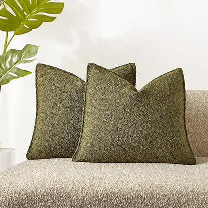 JUSPURBET Pillow Covers 20x20 Set of 2 Decorative Throw Pillow Covers Case for Couch Sofa Bed Soft Boucle Textured Cushion Covers with Hidden Zipper for Home Decor Living Room,Olive Green