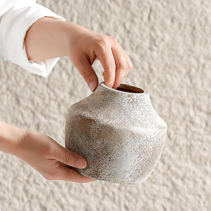 Ceramic Rustic Flower Vase, 5.12 Inch Pottery Modern Vase for Shelf, Tabletop, Vintage Farmhouse Home Decor for Coffee Table, Living Room, Mantle, Fireplace, Entryway