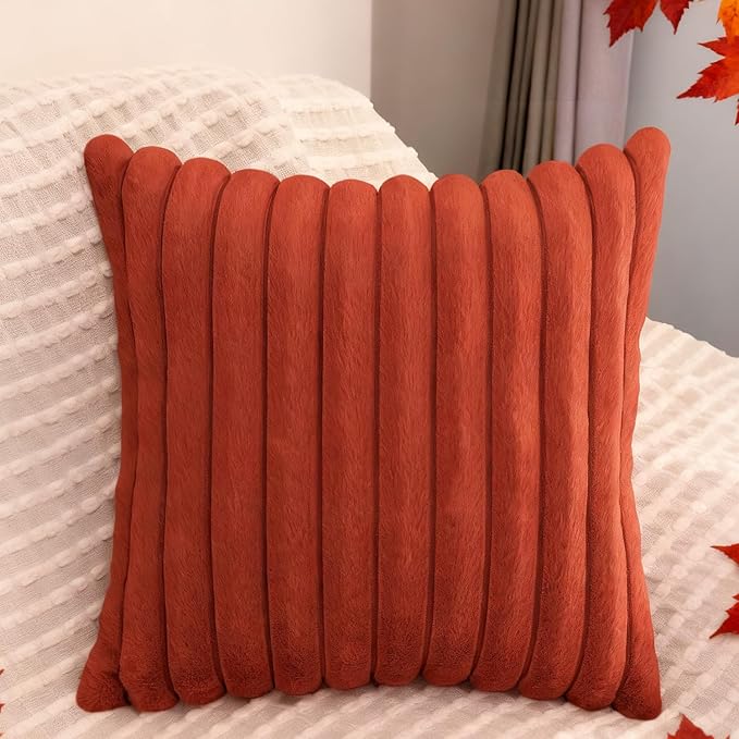 2 Pack 18x18 Pillow Cover Velvet Pillow Covers, Faux Fur Square Throw Pillow Covers for Living Room Decorations Throw Pillow Case, Throw Pillow Cover Cushion Cover for Home Sofa Bedroom Car, Rust