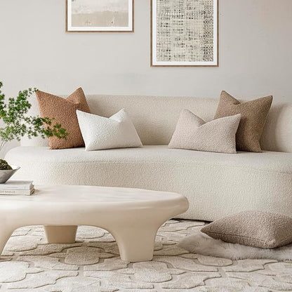 Foindtower Textured Boucle Throw Pillow Covers Accent Solid Lumbar Pillow Cases Cozy Soft Decorative Couch Cushion Case for Chair Sofa Bedroom Living Room Home Decor, 12 x 20 Inch,Light Beige