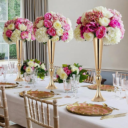 LoveCat 10pcs of Versatile Metal Tabletop Flower Stands, Gold Wedding Table Centerpiece Stands, 21.9" Tall Trumpet Vases for Wedding Birthday Holiday Party Important Event Home Décor