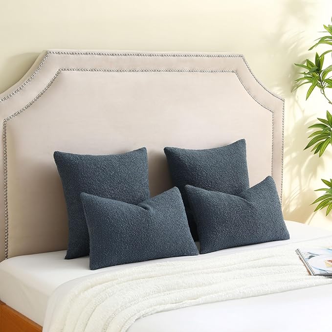 FUTEI Pack of 2 Haze Blue Decorative Throw Pillow Covers 20x20 Inch Soft Cozy Solid Boucle Textured Cushion Case,Modern Home Decor for Couch Bed Living Room