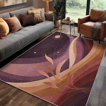 Boho Style Rug, 6x9 Area Rugs Abstract Textured Leaf Moon Pattern for Living Room, Bedroom, Boho Style Home Decor Accessories Indoor Carpet, Non Slip & Machine Washable