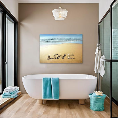 Goldfoilart Beach Canvas Wall Art for Living Room Seascape Paintings Love Coastal Picture Framed Artwork for Bathroom Bedroom Office Decor 36" x 24"