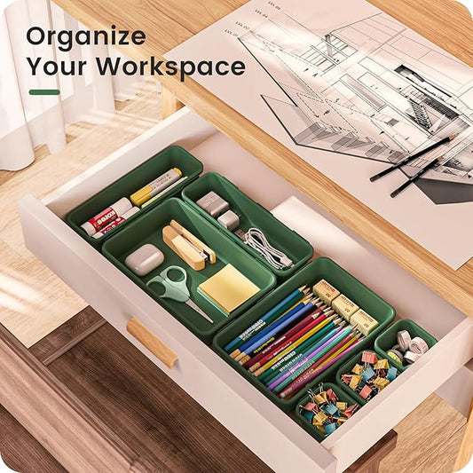 A-LuGei 【𝟰𝟲𝗣𝗖𝗦 & 5 Size】 Tool Box Organizer Tray Divider Set,【Army Green】 Desk Drawer Organizer,Garage Organization and Storage Toolbox Accessories Rolling Tool Chest Cart WorkBench Small Part
